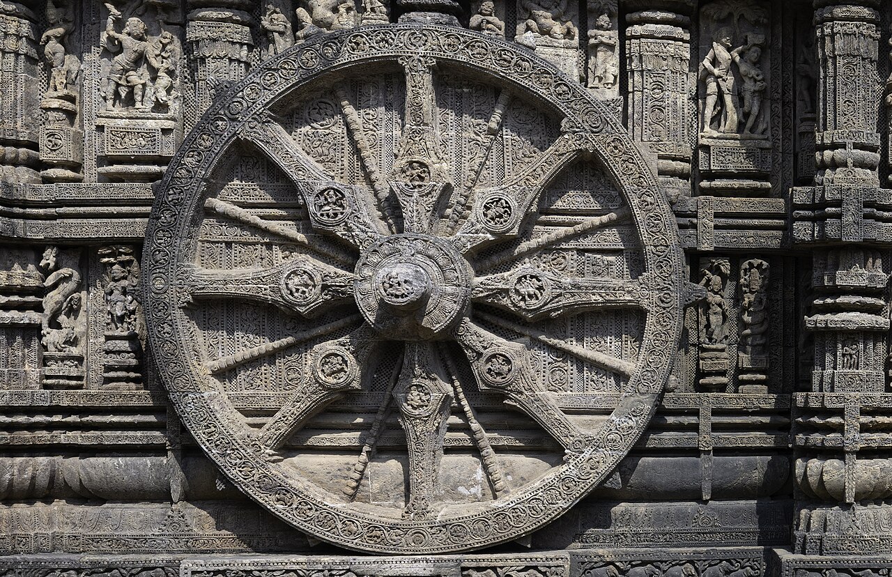 Wheel engraved in the 13th century built Konark Sun Temple in Orissa, India