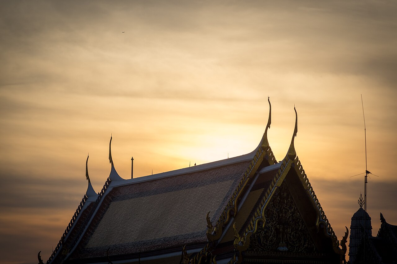 A roof of a building at the Grand Palace, Bangkok, sunrise, 2017