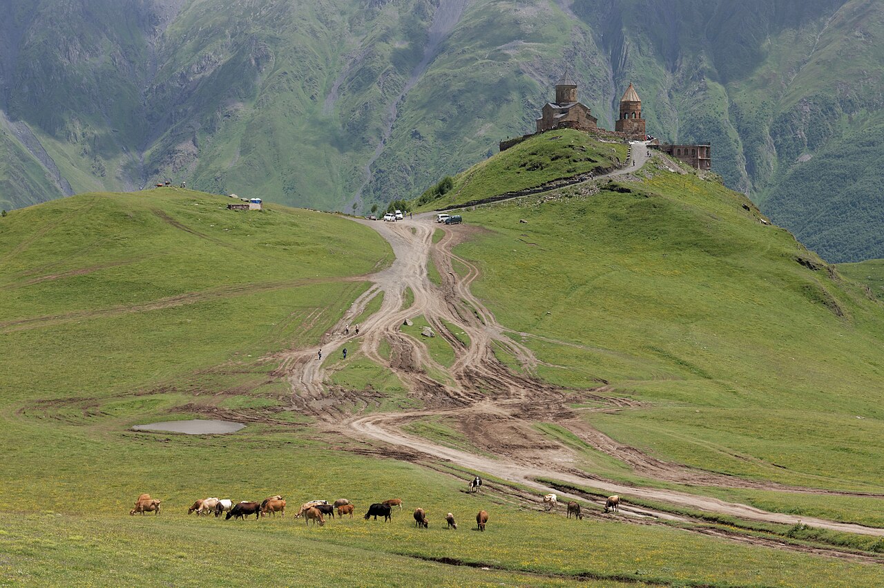 Gergeti Trinity Church, Mountain pasture, Georgia